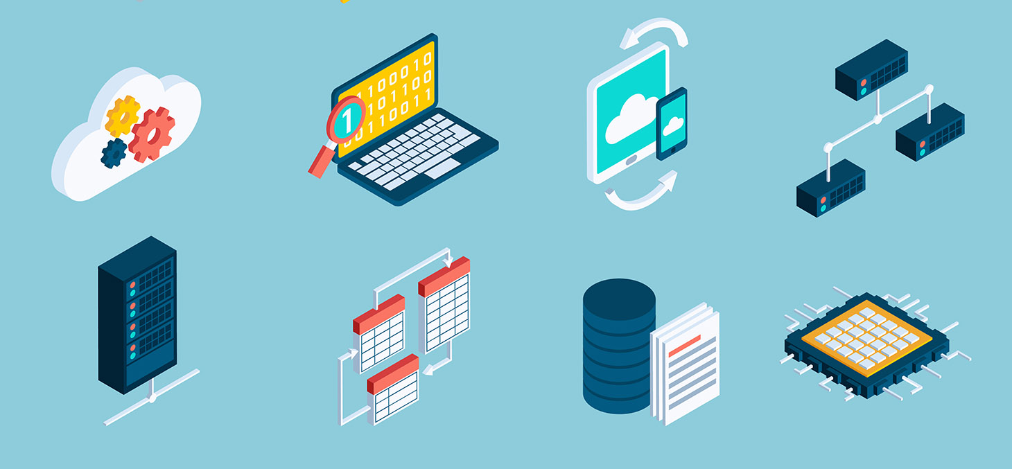 Data analysis digital analytics data processing icons isometric set isolated vector illustration